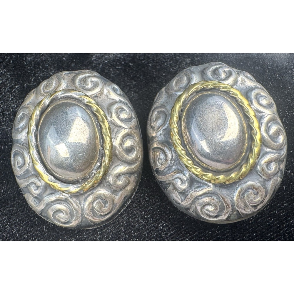 Taxco Mexico 925 Sterling Silver & Brass Scroll Clip On Earrings TA-155 26.6g
